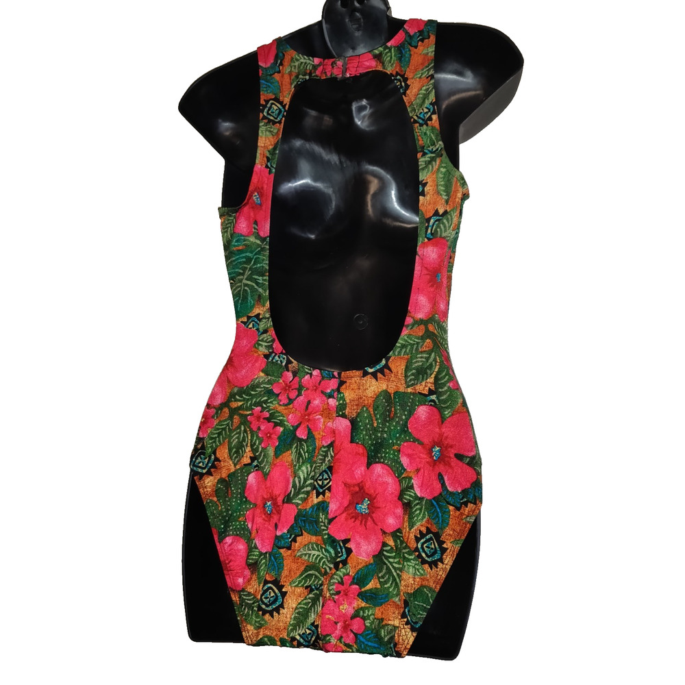 Vintage Athena Swimsuit Sz 8 Tropical Hawaiian Floral Keyhole Front USA - Picture 6 of 16